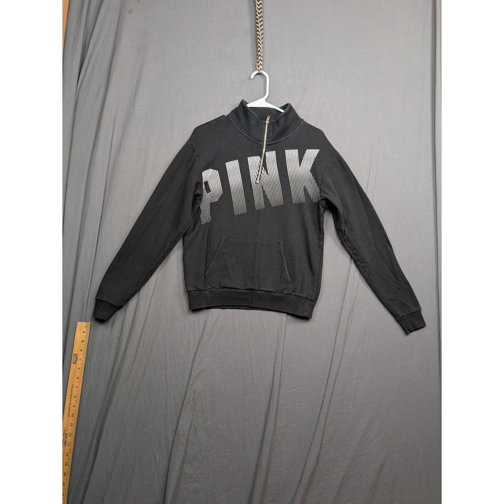 Victoria's Secret Pink 1/4 Zip Pullover Black Sweater Size‎ XS